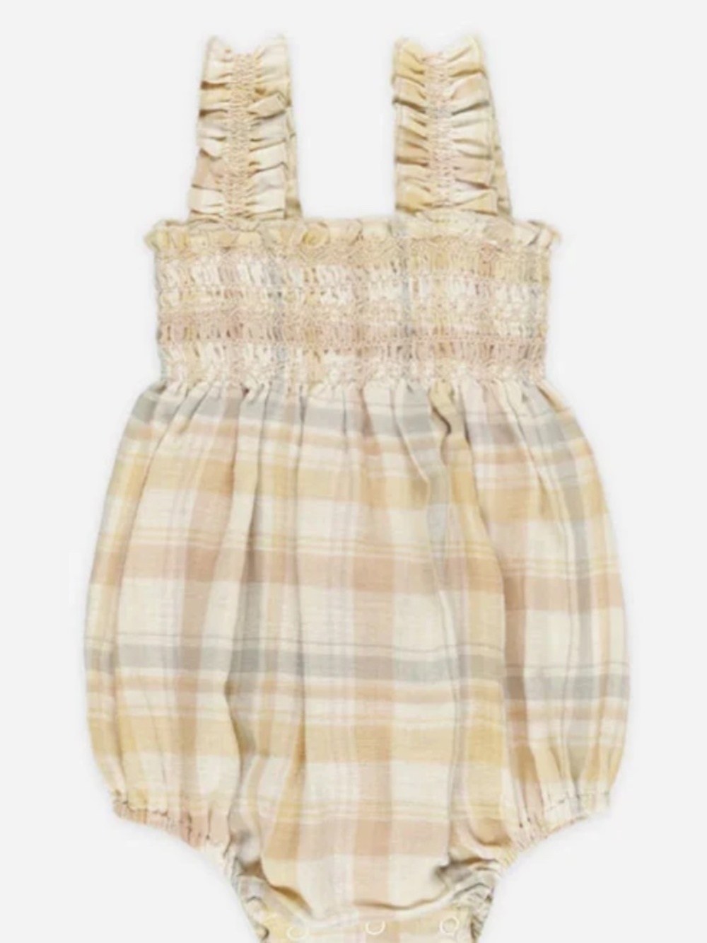 Rylee + Cru Julia Romper Pastel Plaid Smocked Baby Girl 0-3M